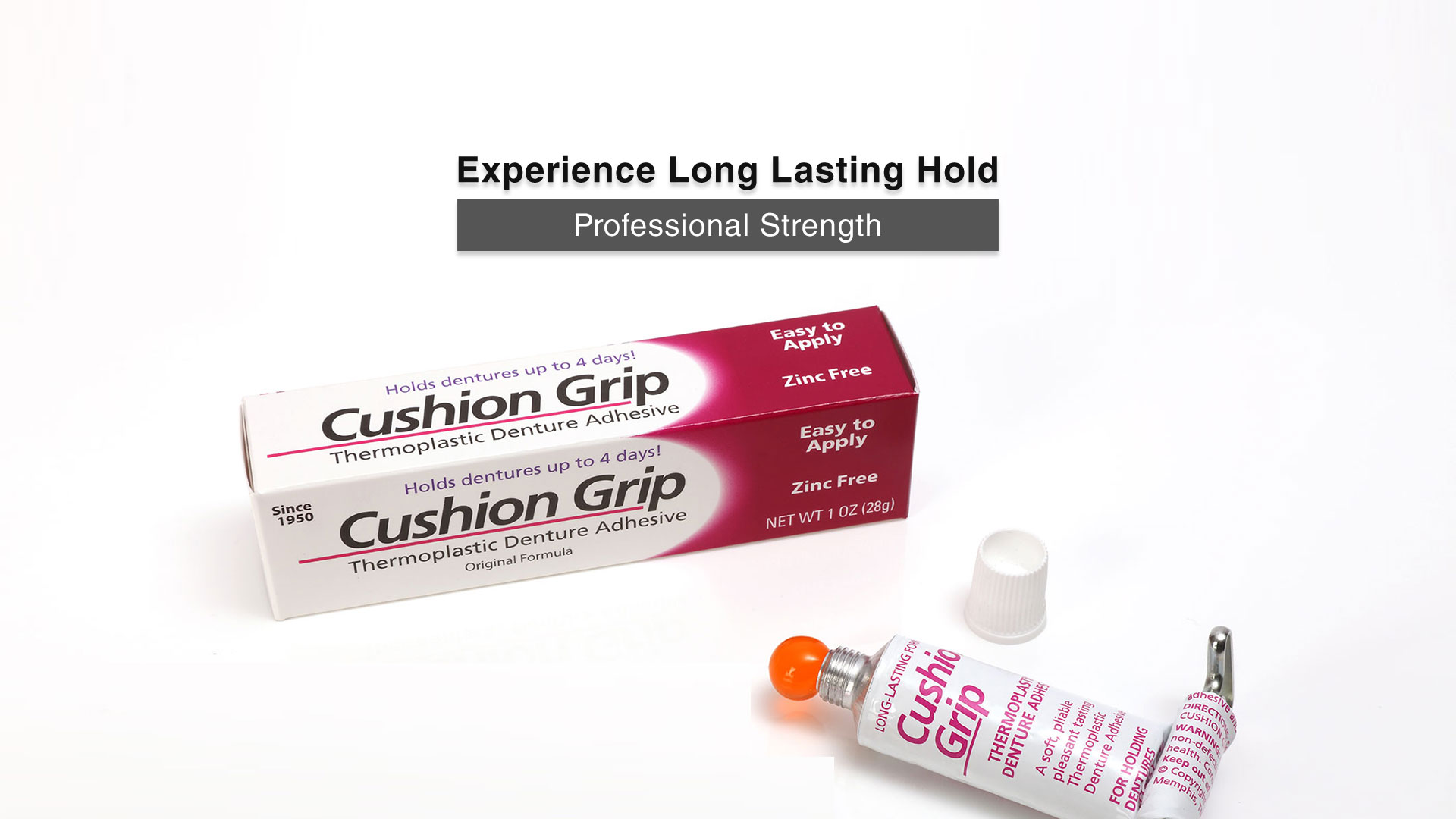 Cushion Grip Thermoplastic Denture Adhesive, Zinc Free, 1 oz Pack